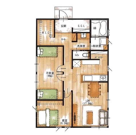 平屋の間取り3LDK／24坪の例